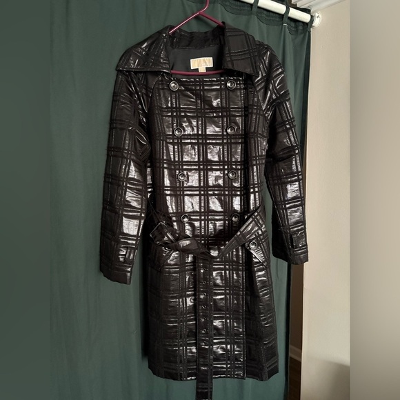MICHAEL Michael Kors Jackets & Blazers - MICHAEL Michael Kors Shiny Black Checkered Trench Coat